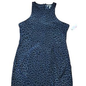 French Connection Women Large Black Animal Print Sleeveless Back Zip Dress $148